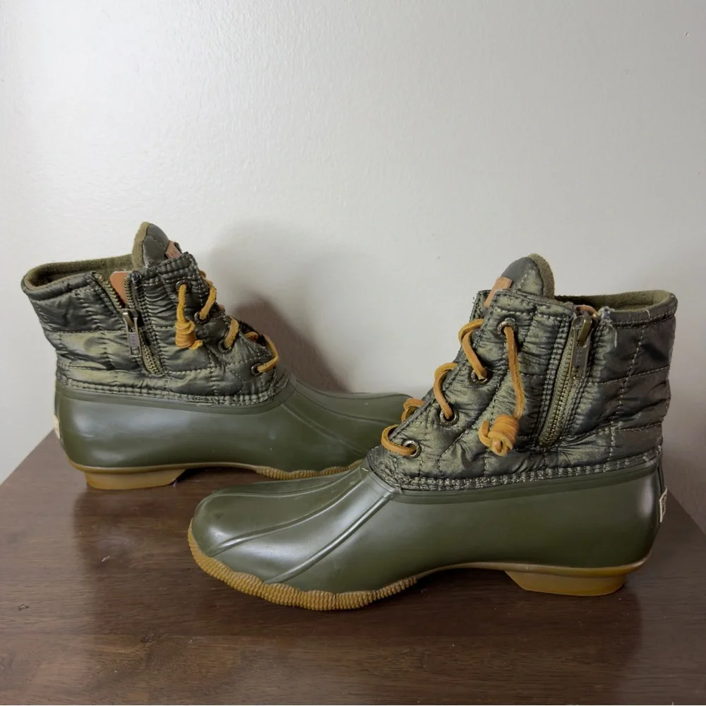 Sperry Saltwater Quilted Green Duck Boots Sz 8 Womens